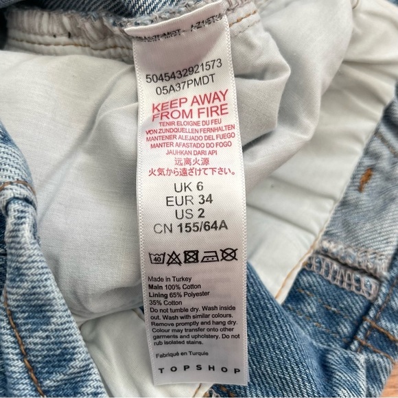 TOPSHOP Paper Bag High Waist Button Fly Blue Denim Shorts Size 2 - Picture 4 of 4